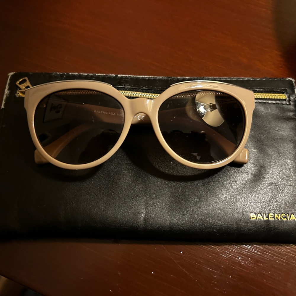 Balenciaga taupe/pink sunglasses.